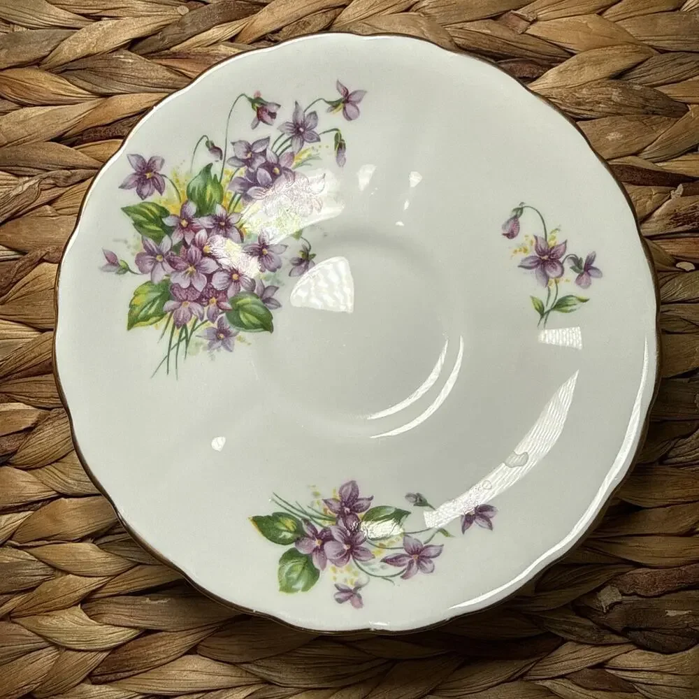 Tuscan Birthday Flowers Bone China Teacup & Saucer Violet Floral England Vtg
